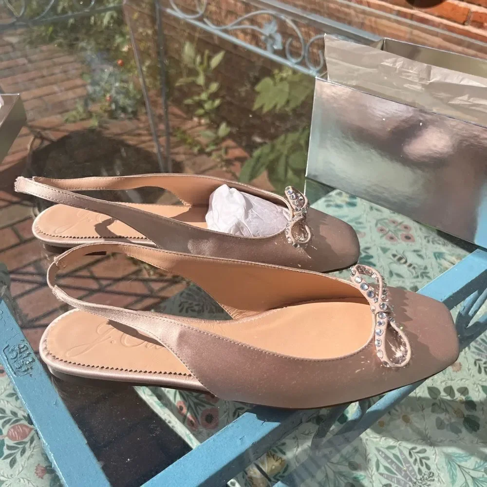 J Crew Anya Slingback Flats with Crystal Bow NIB